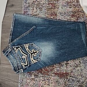 Rock Revival Jeans Kelly Boot Size 27 Boot Cut Embellished Embroidered Blue
